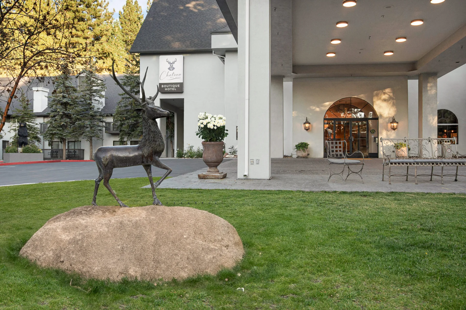 elk statue outside of front entrance